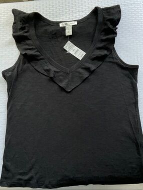 White House Black Market Black Ruffle V-Neck Sleeveless Top - Women's